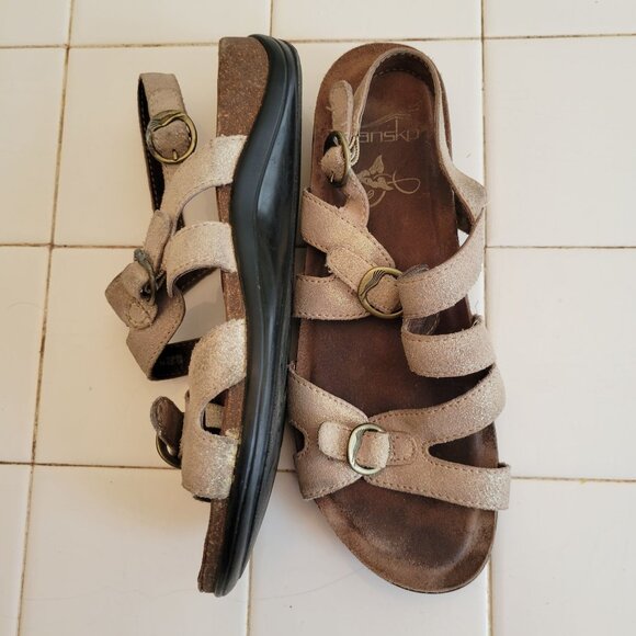 Dansko Shoes - Dansko 37 Metallic Sparkle Glitter Shimmer Leather Wedge Sandals JAMESON 6.5 7